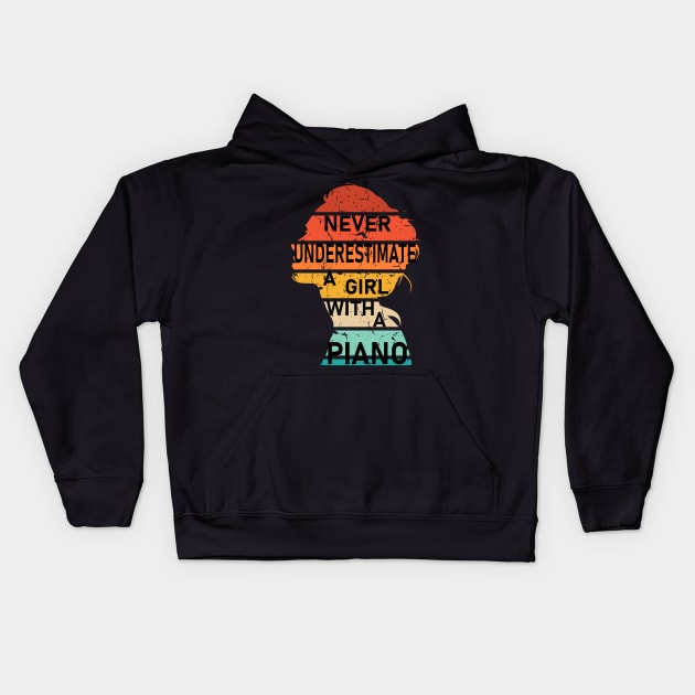 Never Underestimate a Girl with a Piano Kids Hoodie by Geoji 